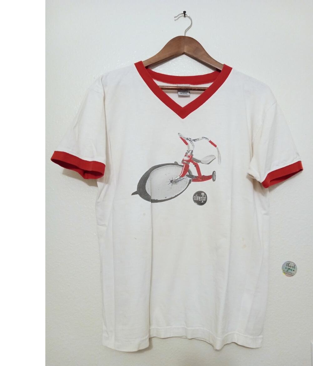 Vintage 1990s Levi's SilverTab Ringer Tricycle Graphic T-Shirt Made in USA SZ L